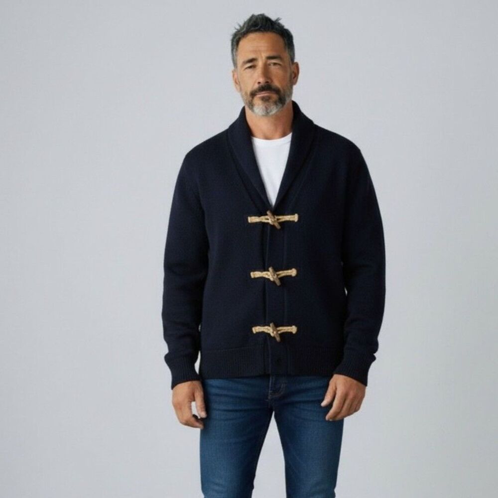 J.Crew Unisex Nautical Navy Wood Toggle Shawl Collar Cardigan Size M Preppy